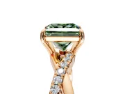 Crossover Engagement Ring Setting for Fancy Green Princess Cut Center with Pave and Plain Strands and Prong Head in Rose Gold