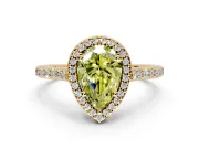 Halo Engagement Ring Setting for Fancy Yellow Pear-Shaped Center with Pave Accents, Heart Basket and Prong Head in Yellow Gold
