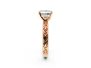 Solitaire Engagement Ring Setting for Princess Cut Center with Scrollwork Band and Prong Head in Rose Gold