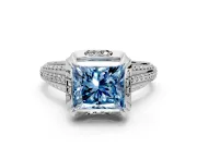 Solitaire Engagement Ring Setting for Fancy Blue Princess Cut Center with Accented Split Shank and Prong Head in Platinum