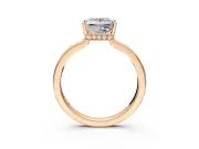 Hidden Halo Engagement Ring Setting for Princess Cut Center with Wide Flat Plain Band and Prong Head in Rose Gold