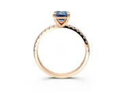 Solitaire Engagement Ring Setting for Fancy Blue Emerald Cut Center with Fine Pave Narrow Band and Prong Head in Rose Gold