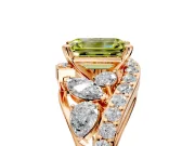 Halo Engagement Ring Setting for Fancy Yellow Emerald Cut Center with Marquise and Pave Bypass Band and Prong Head in Rose Gold