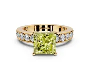 Solitaire Engagement Ring Setting for Fancy Yellow Princess Cut Center with Channel-Set Accents and Prong Head in Yellow Gold