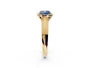 Halo Engagement Ring Setting for Fancy Blue Cushion Cut Center with Knife Ridge Cathedral Band and Prong Head in Yellow Gold