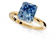Solitaire Engagement Ring Setting for Fancy Blue Radiant Cut Center with Fine Wire Band and Prong Head in Yellow Gold
