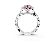 Halo Engagement Ring Setting for Fancy Pink Round Cut Center with Twist Band and Prong Head in Sterling Silver
