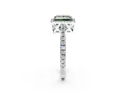 Accent Halo Engagement Ring Setting for Fancy Green Princess Cut Center with Full-Length Pave Band and Prong Head in White Gold