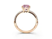 Solitaire Engagement Ring Setting for Fancy Pink Cushion Cut Center with Multi-Row Pave Accents and Basket Head in Rose Gold