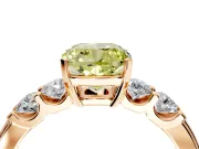 5 Stone Engagement Ring Setting for Fancy Yellow Cushion Cut Center with Plain Band and Prong Head in Rose Gold