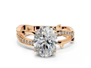Solitaire Engagement Ring Setting for Oval Center with Pave and Plain Crossover Band and Prong Head in Rose Gold