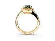 Milgrain Halo Engagement Ring Setting for Fancy Green Heart-Shaped Center with Three-Sided Pave Band and Prong Head in Yellow Gold