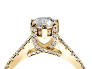 Solitaire Engagement Ring Setting for Pear-Shaped Center with Widening Pave Band and Claw Prong Head in Yellow Gold