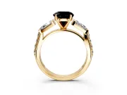 Channel-Set Engagement Ring Setting for Fancy Black Round Cut Center with Baguette Band and Prong Head in Yellow Gold