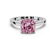 Solitaire Engagement Ring Setting for Fancy Pink Cushion Cut Center with Basket Rail and Prong Head in Platinum