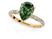 Hidden Halo Engagement Ring Setting for Fancy Green Pear-Shaped Center with Pave Band and Prong Head in Yellow Gold