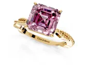 Solitaire Engagement Ring Setting for Fancy Pink Asscher Cut Center with Twist Band and Bead Prong Head in Yellow Gold