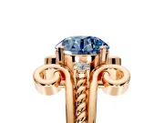 Solitaire Engagement Ring Setting for Fancy Blue Round Cut Center with Twisted Band and Scroll Prong Head in Rose Gold