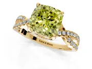 Solitaire Engagement Ring Setting for Fancy Yellow Cushion Cut Center with Narrow Twist Pave Band and Prong Head in Yellow Gold