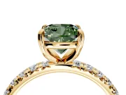 Solitaire Engagement Ring Setting for Fancy Green Cushion Cut Center with Shared-Prong Accents and Prong Head in Yellow Gold