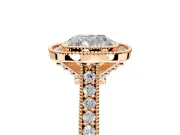 Halo Engagement Ring Setting for Cushion Cut Center with Milgrain Pave Band and Bezel Head in Rose Gold