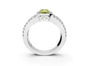 Halo Engagement Ring Setting for Fancy Yellow Emerald Cut Center with Wide-Open Pave Split Shank and Prong Head in Platinum