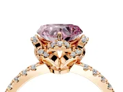 Halo Engagement Ring Setting for Fancy Pink Heart-Shaped Center with Openwork Halo, Pave Band and Prong Head in Rose Gold