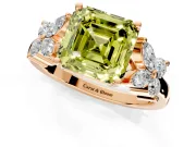 Floral Engagement Ring Setting for Fancy Yellow Princess Cut Center with Marquise Cluster Shoulders and Prong Head in Rose Gold
