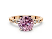 Solitaire Engagement Ring Setting for Fancy Pink Round Cut Center with Bezel-Dot Beaded Band and Prong Head in Rose Gold