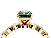 Solitaire Engagement Ring Setting for Fancy Green Emerald Cut Center with Beaded Bezel Station Band and Prong Head in Yellow Gold