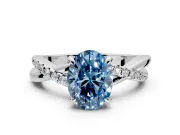 Solitaire Engagement Ring Setting for Fancy Blue Oval Center with Half-Pave Crossover Band and Prong Head in Sterling Silver