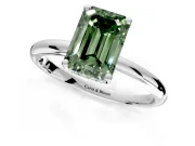 Hidden Halo Engagement Ring Setting for Fancy Green Emerald Cut Center with Thin Round-Wire Band and Prong Head in Platinum