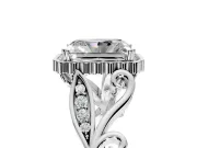 Halo Engagement Ring Setting for Radiant Cut Center with Leaf Motif Split Shank and Prong Head in Sterling Silver