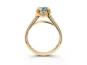 Solitaire Engagement Ring Setting for Fancy Blue Oval Center with Accented Split Shank and Prong Head in Yellow Gold
