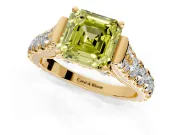 Solitaire Engagement Ring Setting for Fancy Yellow Asscher Cut Center with Pave Cathedral Shoulders and Prong Head in Yellow Gold