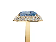 Halo Engagement Ring Setting for Fancy Blue Radiant Cut Center with Plain Tapered Band and Prong Head in Yellow Gold