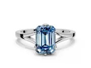 Solitaire Engagement Ring Setting for Fancy Blue Emerald Cut Center with Plain Split Shank and Prong Head in Platinum