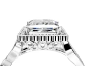 Halo Engagement Ring Setting for Princess Cut Center with Leaf Motif Split Shank and Prong Head in Platinum