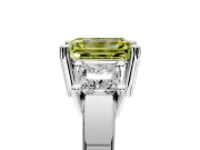 3 Stone Engagement Ring Setting for Fancy Yellow Emerald Cut Center with Matching Side Accents and Prong Head in Sterling Silver