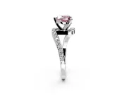 Solitaire Engagement Ring Setting for Fancy Pink Heart-Shaped Center with Pave Bypass Swirl Band and Prong Head in Sterling Silver