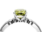 Solitaire Engagement Ring Setting for Fancy Yellow Emerald Cut Center with Beaded Shoulders and Prong Head in Sterling Silver