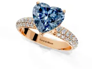 Solitaire Engagement Ring Setting for Fancy Blue Heart-Shaped Center with Domed Multi-Row Pave Band and Prong Head in Rose Gold
