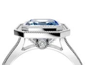 Halo Engagement Ring Setting for Fancy Blue Asscher Cut Center with Milgrain Pave Band and Bezel Head in Platinum
