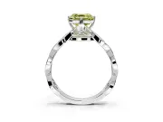 Solitaire Engagement Ring Setting for Fancy Yellow Asscher Cut Center with Accented Twist Band and Leaf Prong Head in Platinum