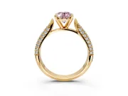 Solitaire Engagement Ring Setting for Fancy Pink Oval Center with Multi-Row Accents and Prong Head in Yellow Gold