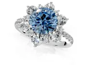 Floral Halo Engagement Ring Setting for Fancy Blue Round Cut Center with Pave Accents and Prong Head in Sterling Silver