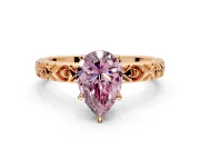 Solitaire Engagement Ring Setting for Fancy Pink Pear-Shaped Center with XO Engraved Band and Prong Head in Rose Gold