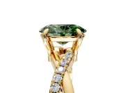 Solitaire Engagement Ring Setting for Fancy Green Oval Center with Half-Pave Crossover Band and Prong Head in Yellow Gold