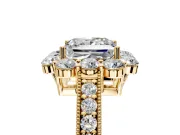 Halo Engagement Ring Setting for Princess Cut Center with Milgrain Channel Band and Prong Head in Yellow Gold