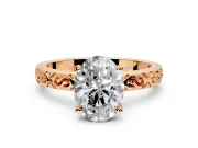 Solitaire Engagement Ring Setting for Oval Center with Scrollwork Band and Prong Head in Rose Gold